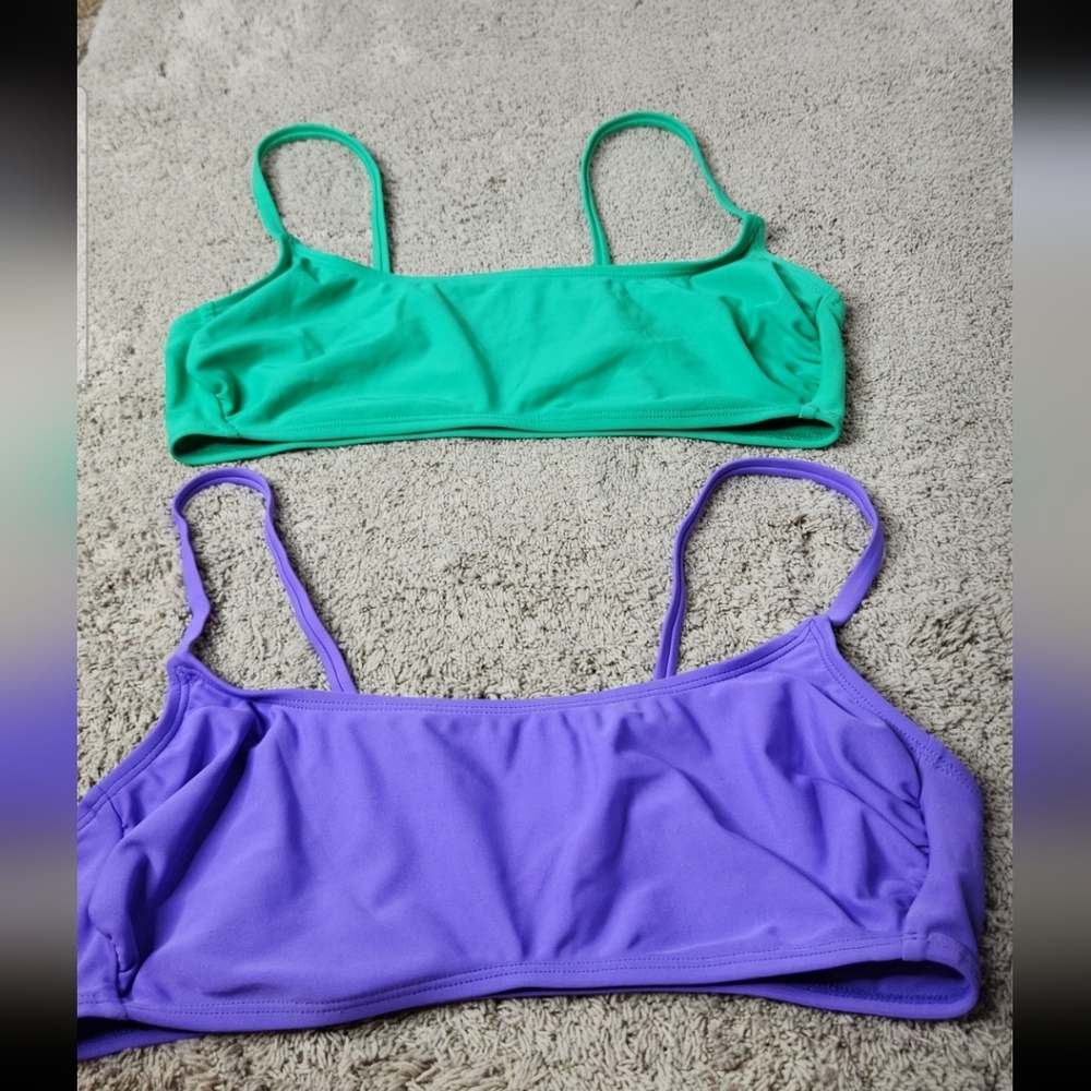 2 Women's Bralette Bikini Tops - Wild Fable Purple & Green - XS